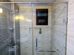 Shower, eco-friendly toiletries, hair dryer, bidet