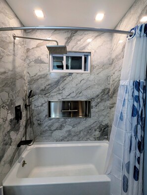 Shower, bidet, towels, soap