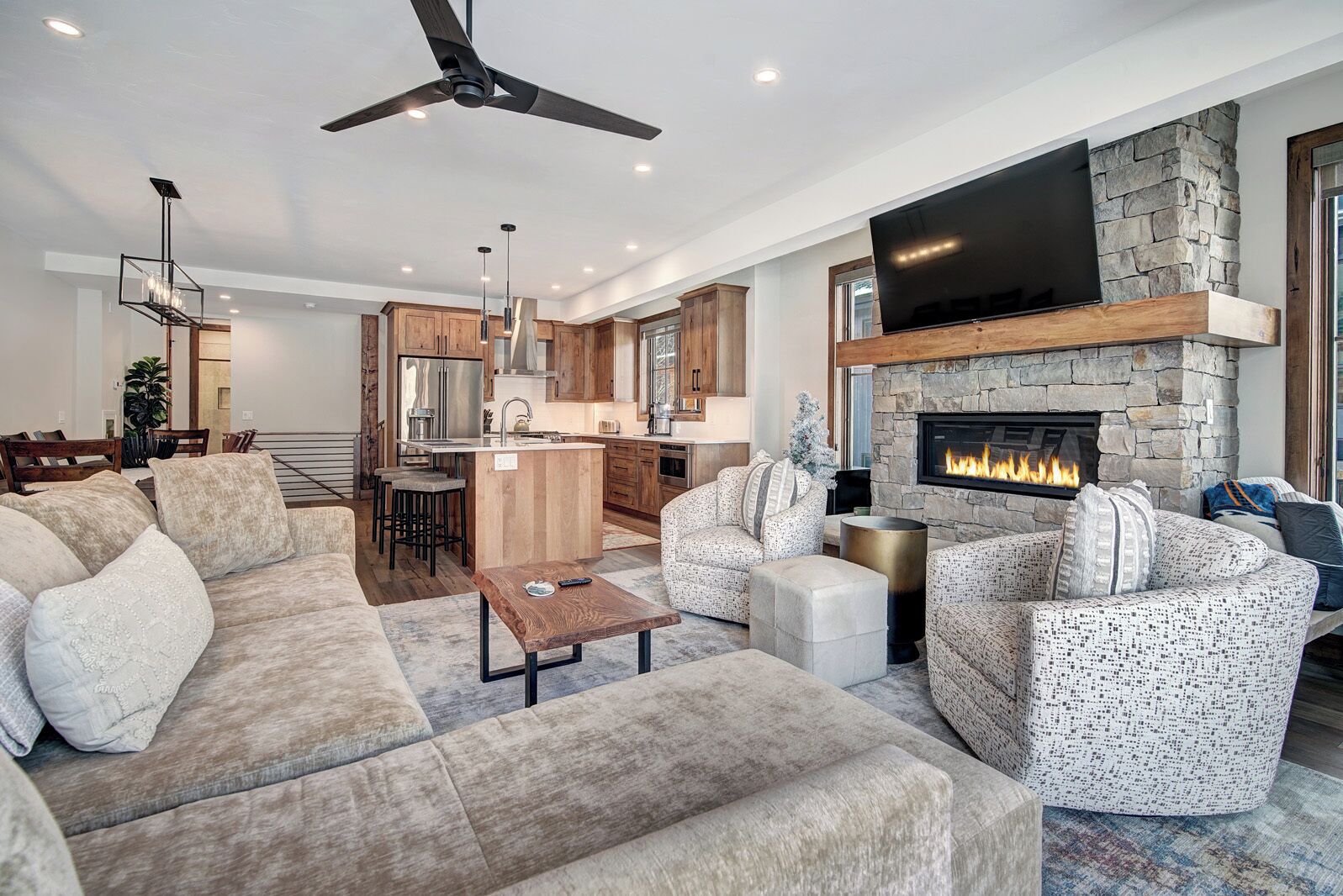 Télévision, cheminée, lecteur de DVD