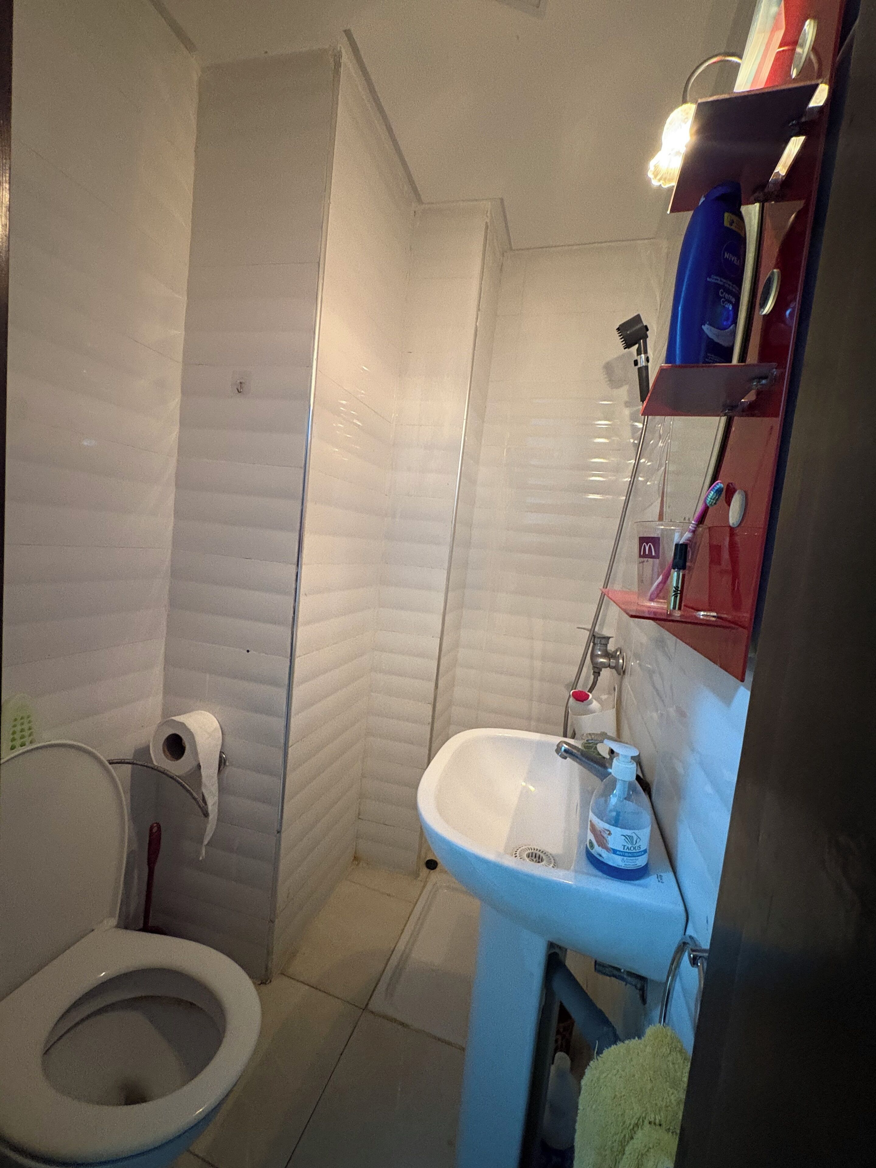 Douche, serviettes fournies, savon, papier toilette