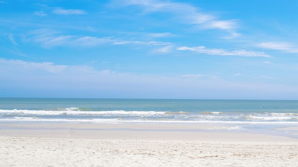 A beach with clear skies and calm waves. - Coastal Comfort ~ your own Heated Pool ~ Golf Cart (North Myrtle Beach)