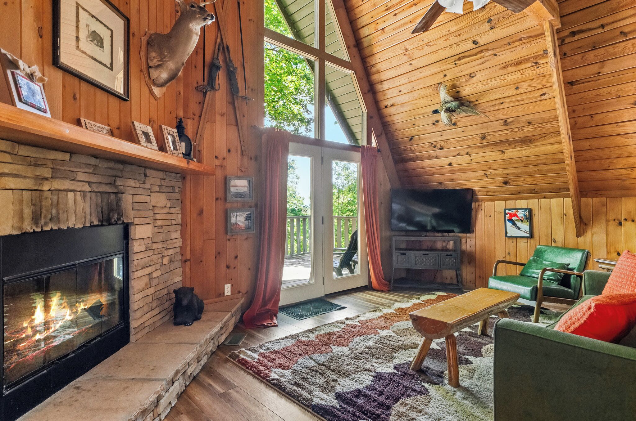 TV, fireplace