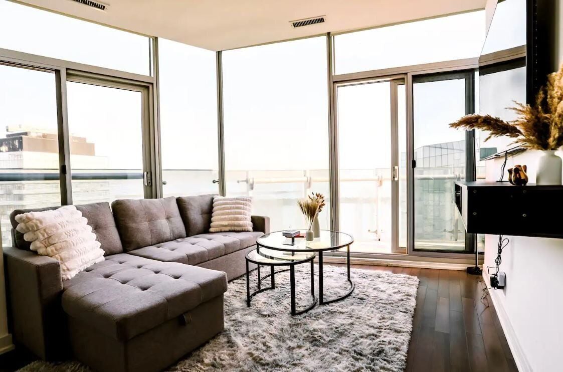 Deluxe Apartment | Living area | 50-inch Smart TV with digital channels