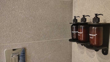 Regadera, secadora de cabello, toallas, shampoo