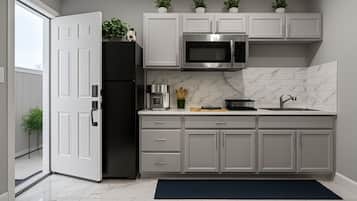 Fridge, microwave, dishwasher, coffee/tea maker