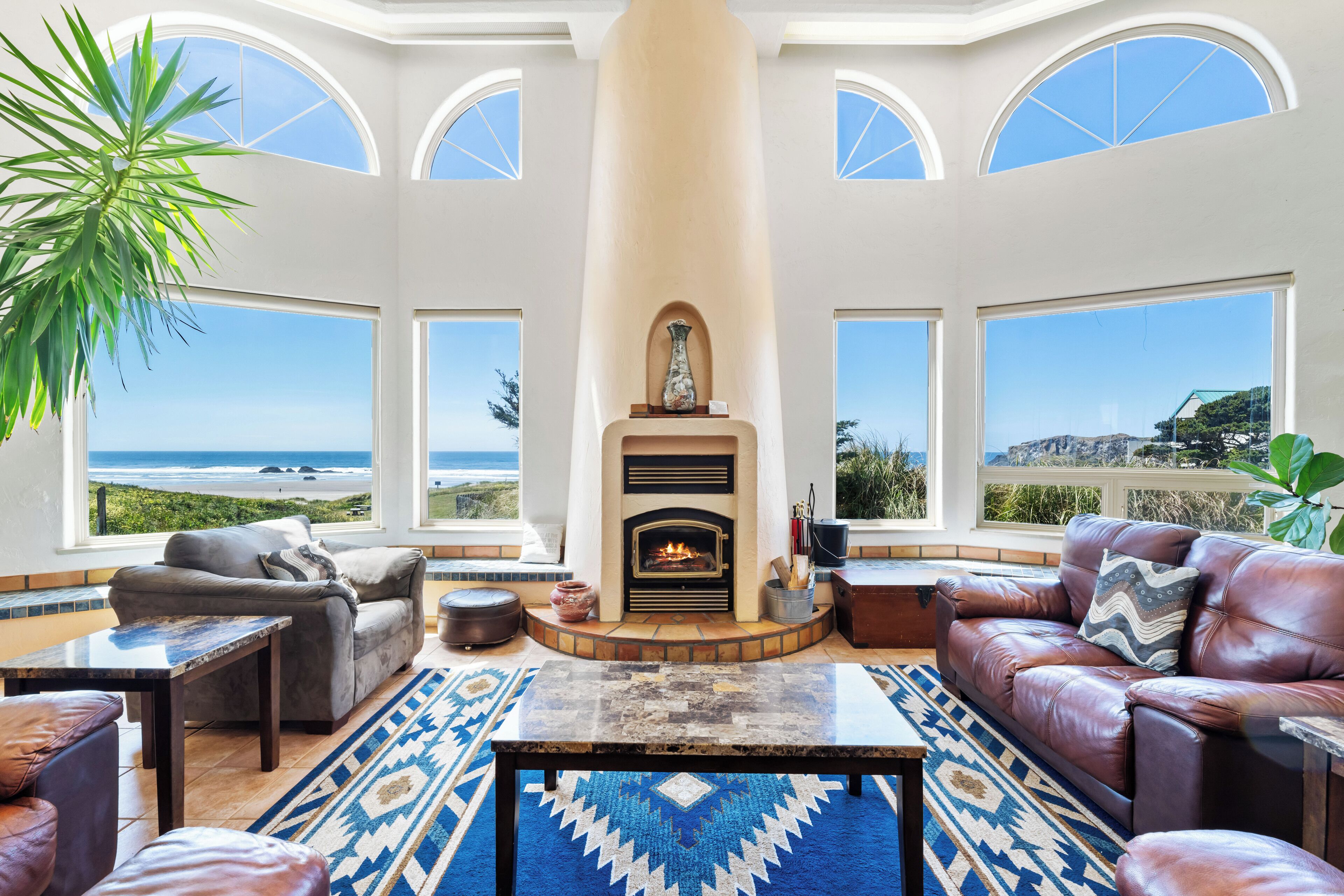 TV, fireplace, books