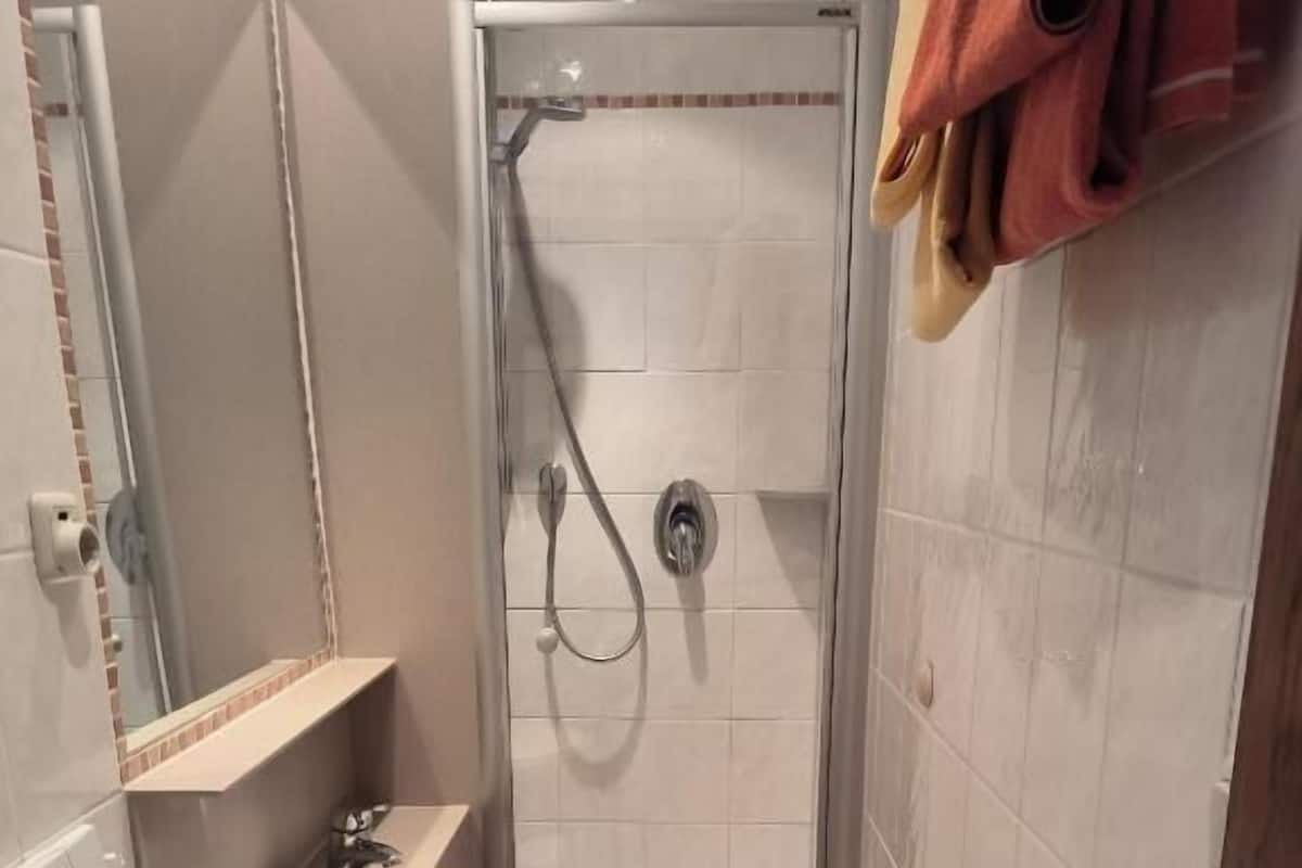 Habitación Confort con 2 camas individuales, vista al patio | Baño | Regadera, secadora de cabello, toallas, shampoo