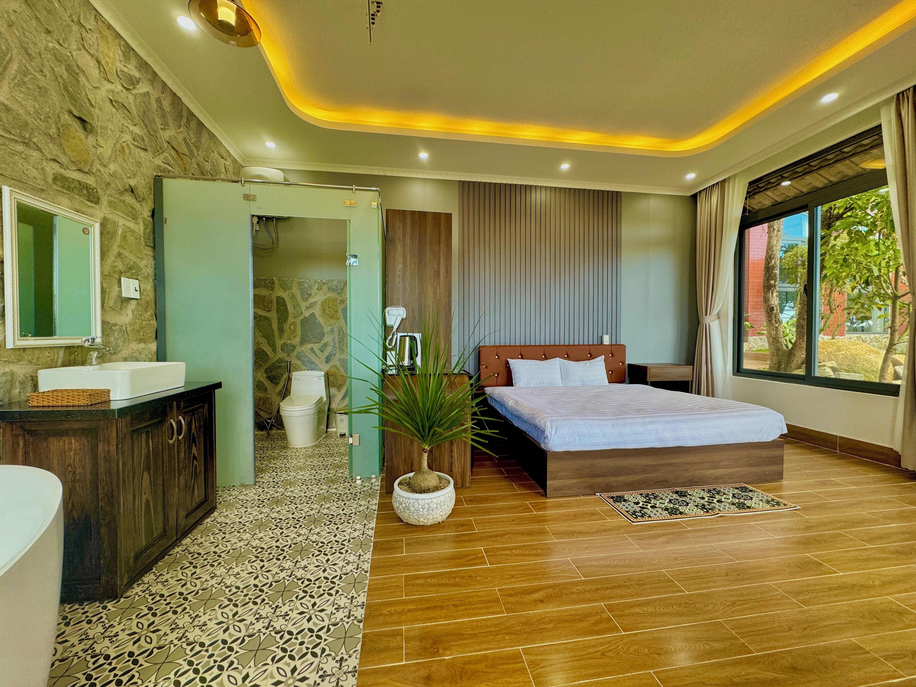 华丽双人房, 花园景观 | 高档床上用品、加厚床垫、迷你吧、免费 WiFi