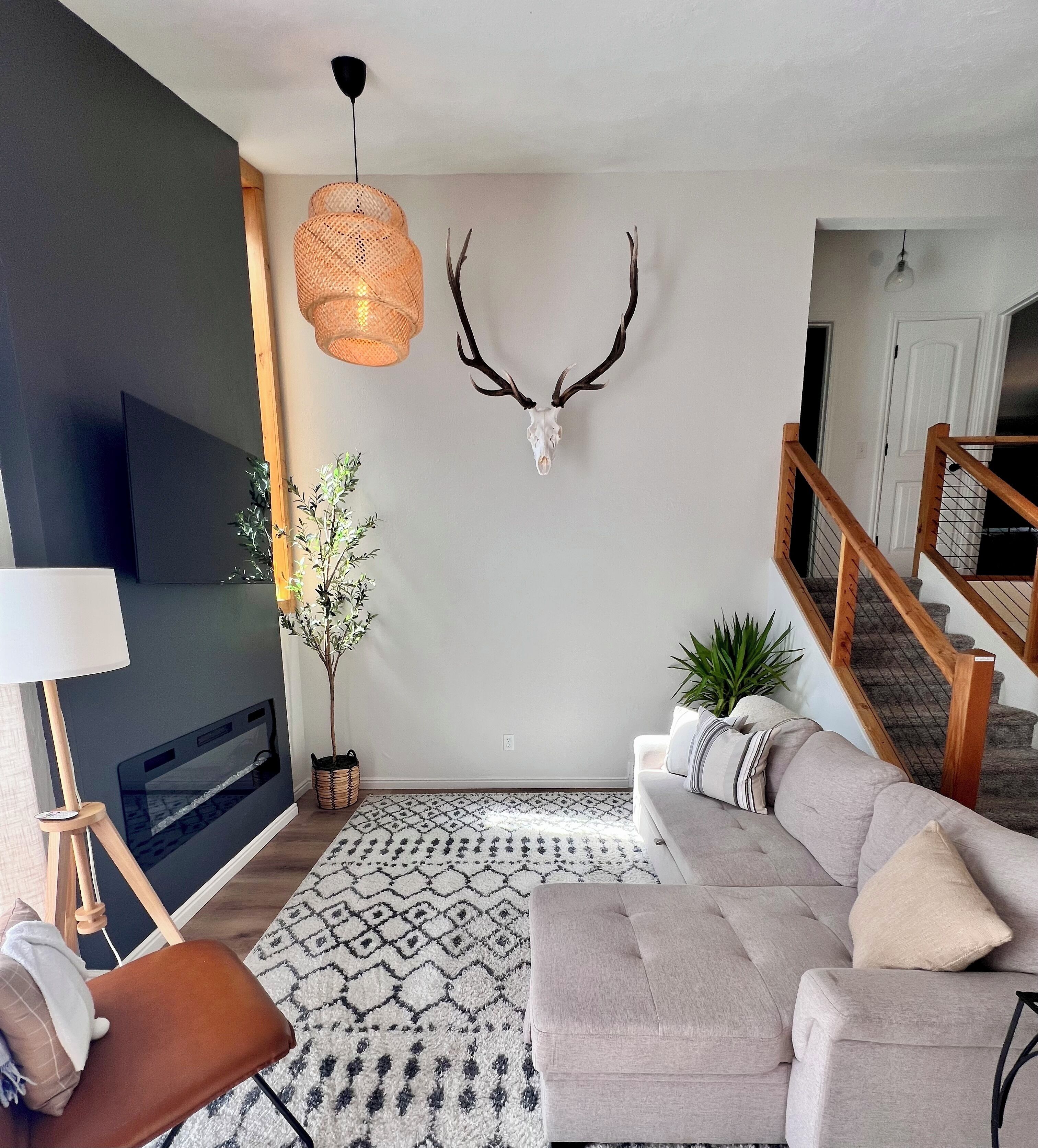 スマートテレビ、暖炉、書庫