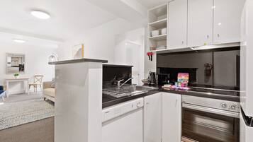 Apartment | Private kitchen | Fridge, microwave, oven, stovetop