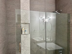 Hair dryer, bidet, towels, soap