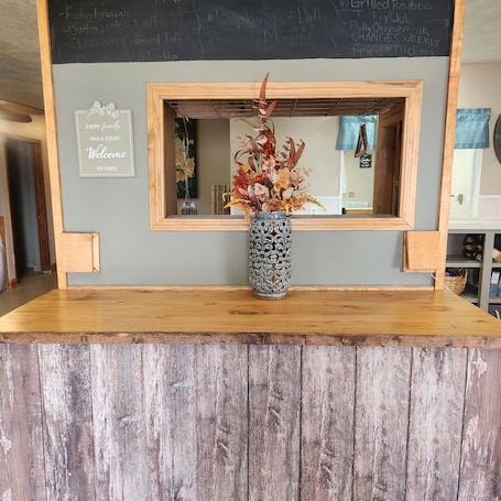 Lobby. Cozy 3-bedroom motel in Bartley ideal for hunters or families.