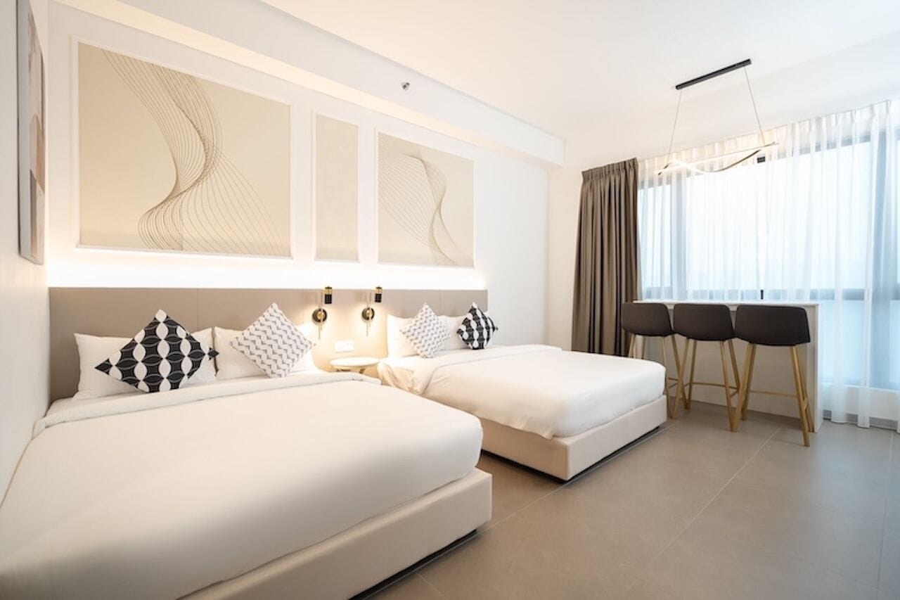 Luxury Studio Suite, 2 Queen Beds, City View | Iron/ironing board, free WiFi, bed sheets