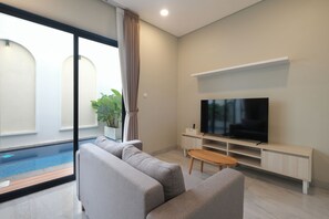 Biệt thự Deluxe, 2 phòng ngủ, ban công, quang cảnh vườn | Khu phòng khách