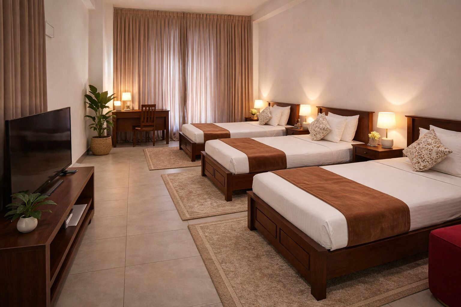 مكتب ومساحة عمل للكمبيوتر المحمول وواي فاي مجانًا وملاءات أسرّة