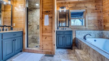 Jetted bath, hair dryer, towels, soap