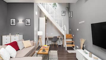 Leilighet, 1 queensize-seng med sovesofa, aircondition | Oppholdsområde