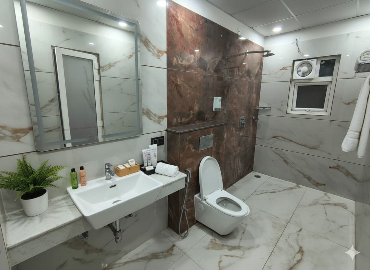 Towels, soap, shampoo, toilet paper