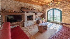 TV, fireplace - Villa Stolovi with panorama view by Villas Guide (Klek)