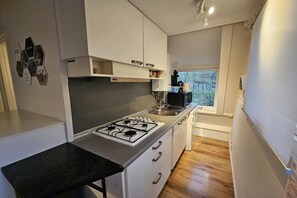 Réfrigérateur, micro-ondes, plaque de cuisson, cafetière/bouilloire