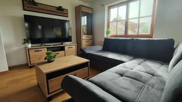 Tv, ett bordtennisbord och en stereo