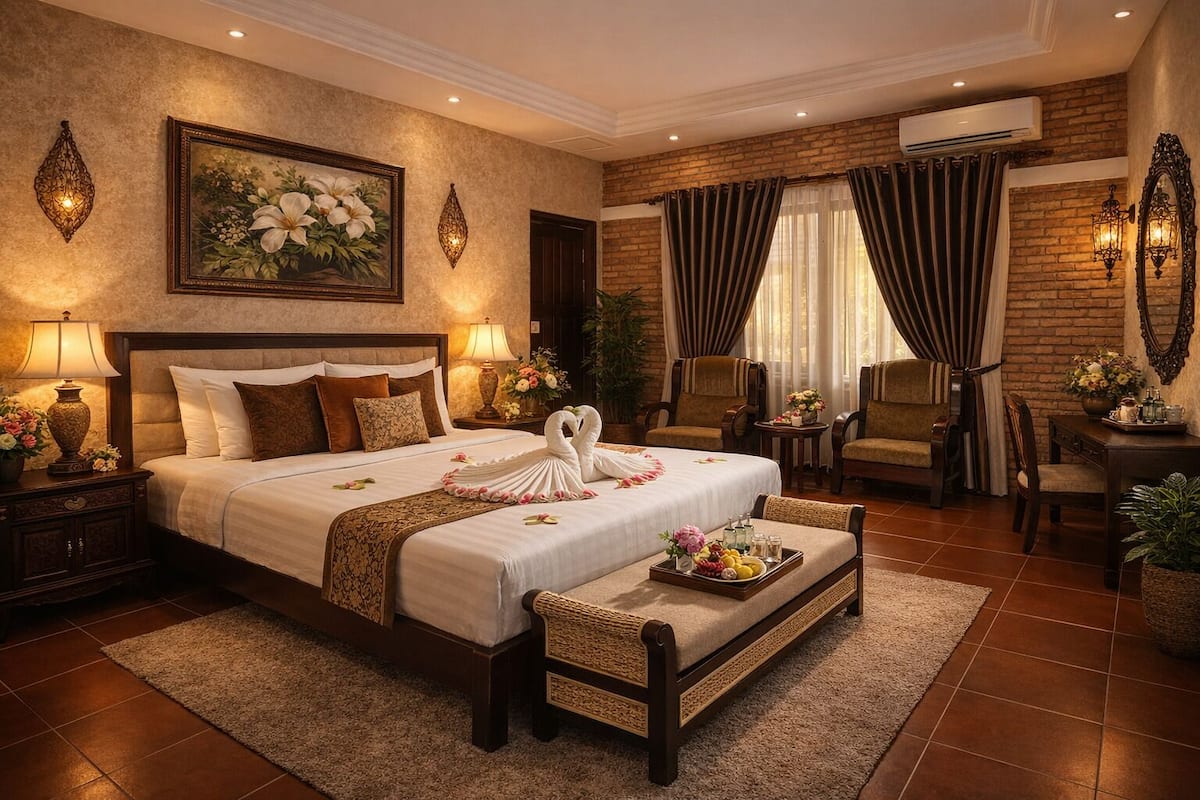 Kamar Double Deluks, balkon, pemandangan kebun | Seprai premium, minibar, meja kerja, dan seprai linen