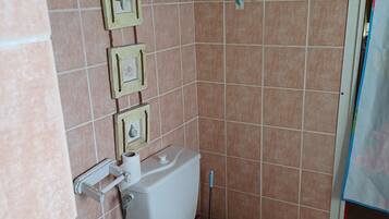 Dusj, hårføner, såpe og toalettpapir