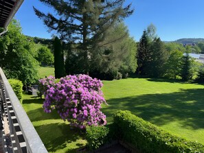 A well-maintained garden with a variety of trees and a lawn. - Apartment Weitblick, 106 sqm, 3 bedrooms, max. 5 guests (Balve)