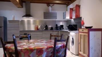 Fridge, microwave, oven, dishwasher