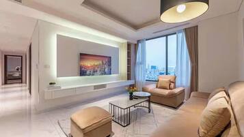 Family Suite, 3 Bedrooms, Club lounge access, City View | Egyptian cotton sheets, premium bedding, down duvets