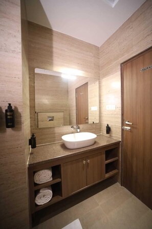 Comfort Room | Bathroom | Free toiletries, hair dryer, slippers, towels - Sanrose Retreat By Swarnika Hotels (Ayodhya)