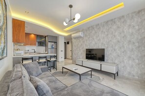 Living area - Bright 1+1 Apartment in a Luxury Complex • Near the Beach (Alanya)