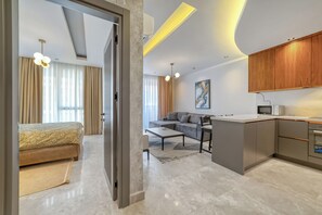 Living area - Bright 1+1 Apartment in a Luxury Complex • Near the Beach (Alanya)