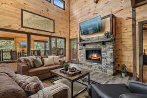 Smart TV, fireplace, stereo