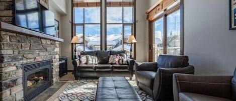 TV, caminetto, lettore DVD, impianto stereo