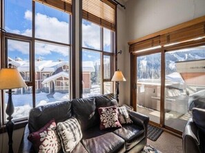 TV, fireplace, DVD player, stereo - Upper level 2 bedroom condo, ski in and ski out, walking distance to village core with private hot tub (Sun Peaks)