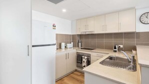Fridge, microwave, oven, dishwasher