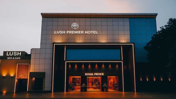 The Lush Premier Hotel with a prominent entrance and a bar & cafe named Lush. - Lush Premier Hotel (Kanpur)