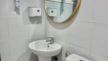 Shower, bidet, towels, toilet paper