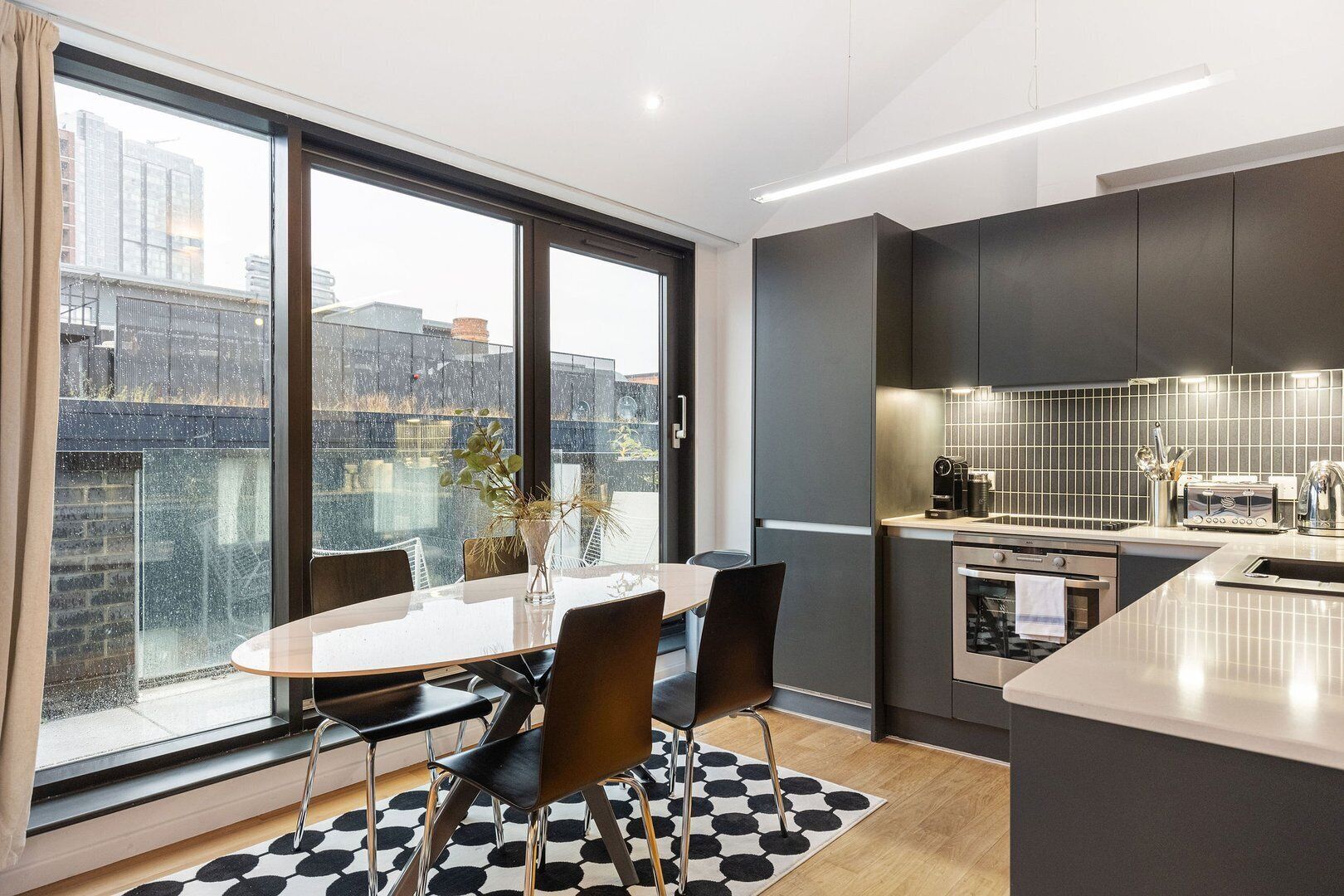 Fridge, microwave, oven, dishwasher