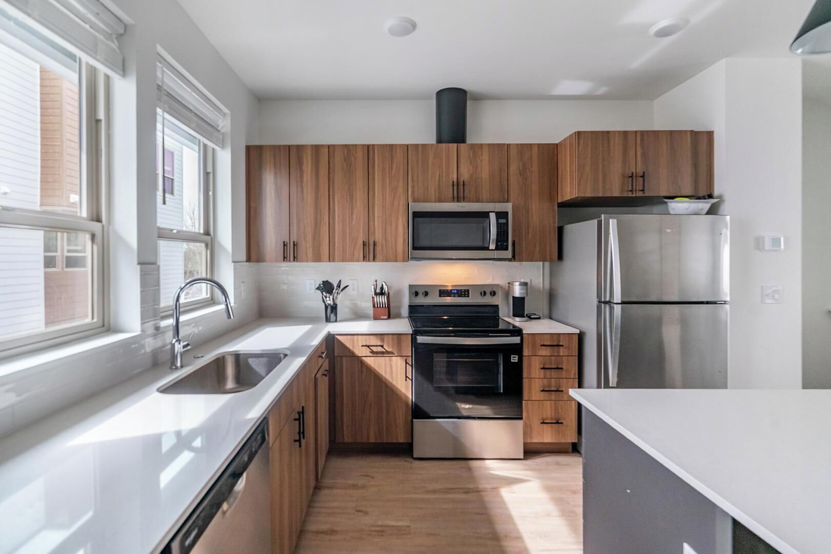 Fridge, dining table