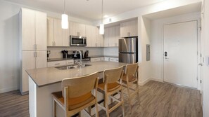 Fridge, dining tables