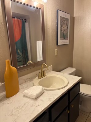 Douche, sèche-cheveux, serviettes fournies, savon