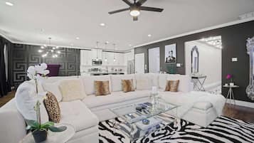 Télévision, cheminée, espaces bureaux