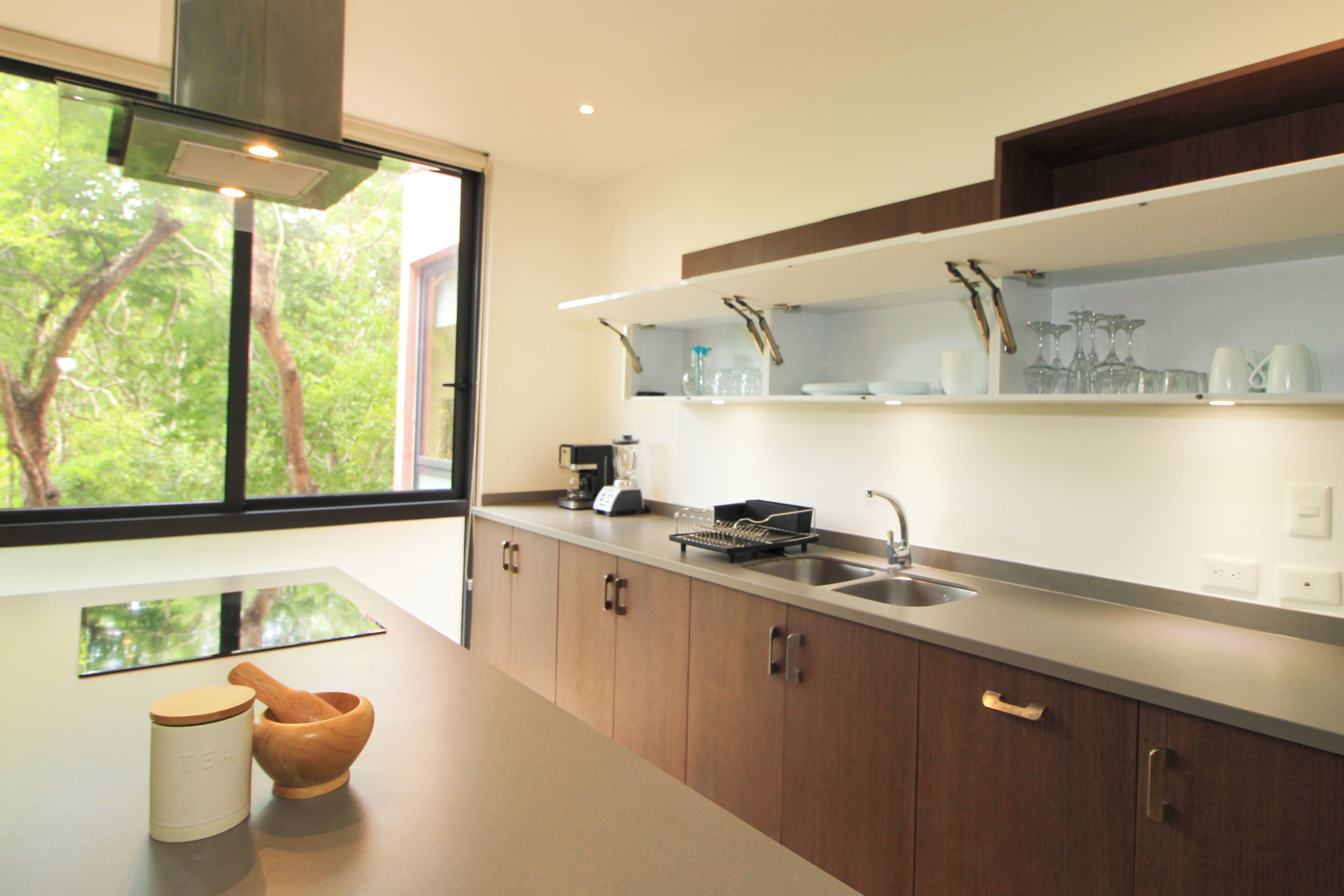 Espresso maker, dining tables, kitchen islands