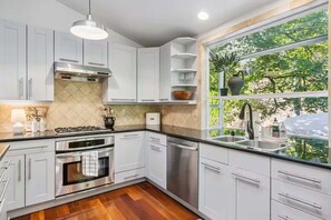 Fridge, microwave, oven, stovetop - Modern Organic 3BR Oasis w/ Creek&Near State Park (Kenwood)