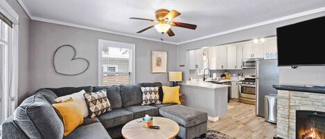 TV, fireplace, offices