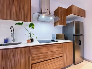 Design Apartment, 2 Bedrooms, Balcony, Garden View | Private kitchen | Coffee/tea maker, dining tables - Private Pool Balcony in Aldea Zama (Tulum)