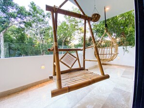 Design Apartment, 2 Bedrooms, Balcony, Garden View | View from room - Private Pool Balcony in Aldea Zama (Tulum)