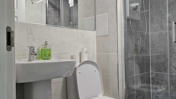 Shower, towels, toilet paper